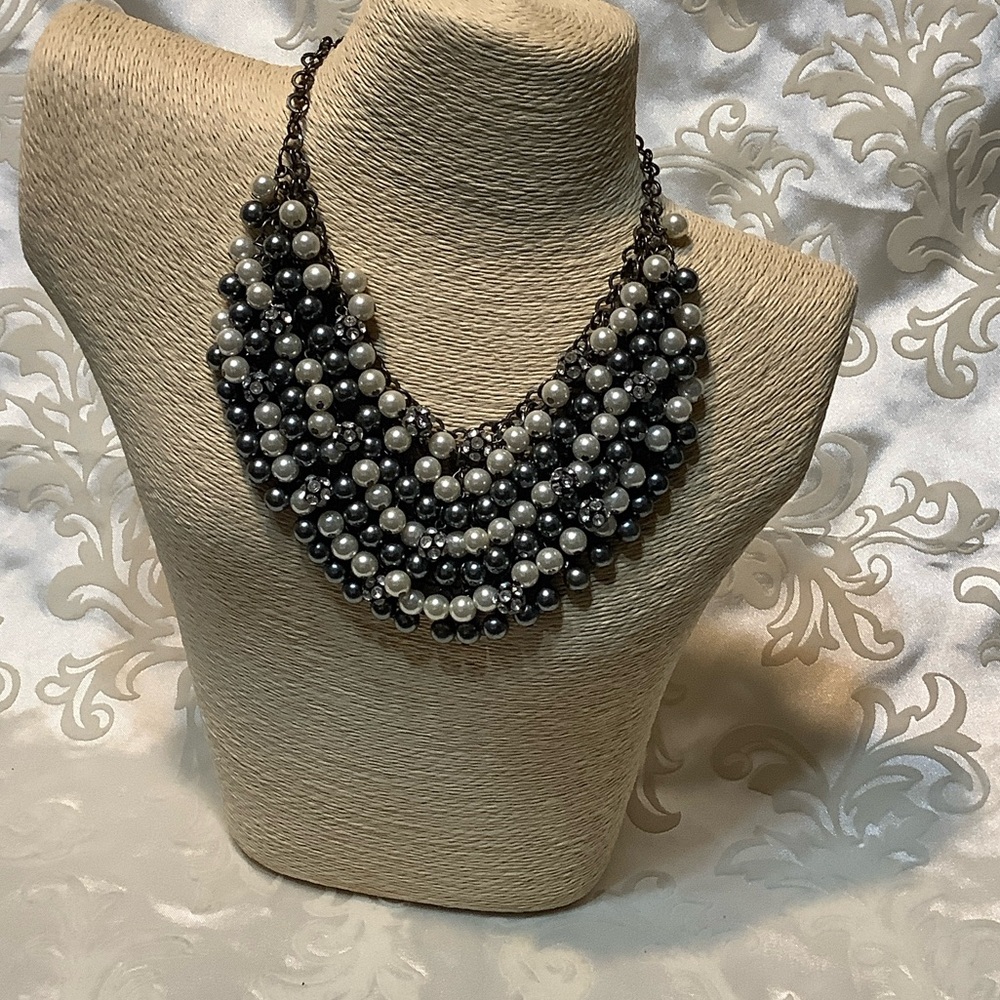 mark. Faux Bib Black Gray and White Pearl Statement Necklace